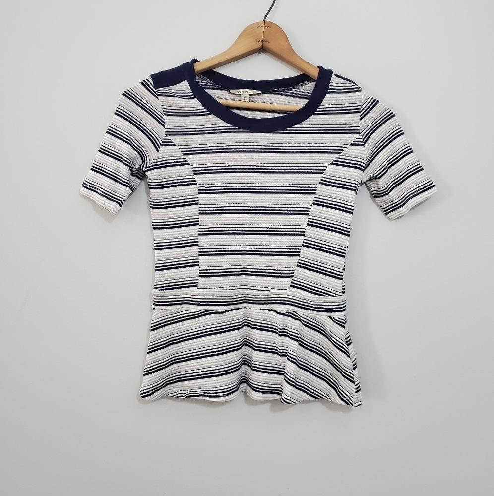 Anthro Bordeaux Striped Peplum Tee